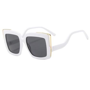 Imagem de HCHES Óculos de Sol Femininos Oversized com Lentes Degradê e Proteção UV400 - Modelo Masculino (Branco-Preto)