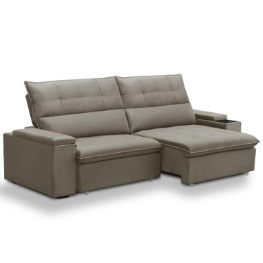 Imagem de Sofá Retrátil Reclinável Para Sala 4 Lugares 270cm Niels F04 Veludo Marrom Claro - Lyam Decor