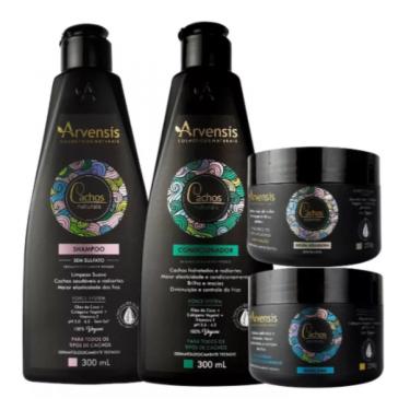 Imagem de Kit Shampoo Cachos + Condicionador Cachos + Máscara + Geleia Alta Fixação Cachos Naturais Arvensis 250g