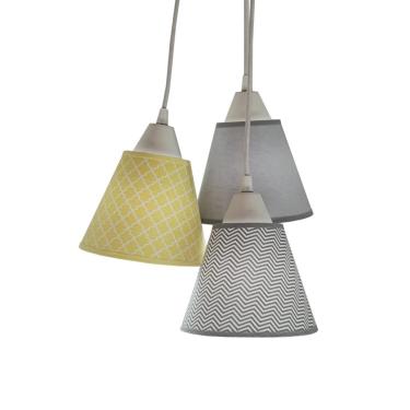 Imagem de Lustre Pendente Luminária Teto Tecido Mini Chevron Cinza Amarelo Bivolt