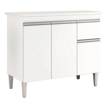 Imagem de Balcão De Cozinha Tatiane 100cm 3 Portas 1 Gaveta Com Tampo - Ajl Branco