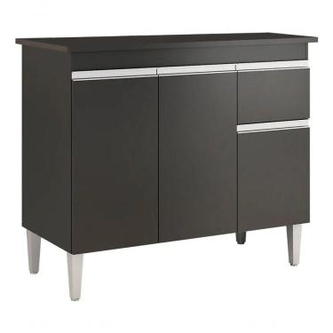 Imagem de Balcão De Cozinha Tatiane 100cm 3 Portas 1 Gaveta Com Tampo Preto