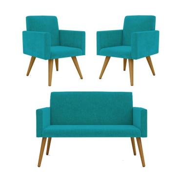 Imagem de Kit Namoradeira + 2 Poltronas Decorativas Sala Oferta ? Balaqui Decor Cor:azul Turquesa