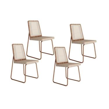 Imagem de Kit 4 Cadeiras Sala Jantar Wood 1751 4 Uni Rose Linho Areia Carraro