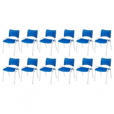 Imagem de Cadeira Iso Base Branco Igreja, Escola, Escritório - Azul Kit 12 Peças