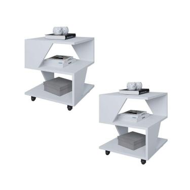 Imagem de Kit Com 2 Mesa De Cabeceira Spin Para Quarto Casal Poquema Branco