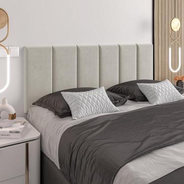 Imagem de Cabeceira Almofadada Julia - Madeira Suede 195cm Areia - Movelove Areia