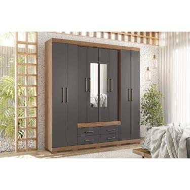 Imagem de Guarda Roupa Casal 8 Portas E 4 Gavetas C/ Espelho E Pés Nápoles Jatoba/Grafitte - Santos Andirá