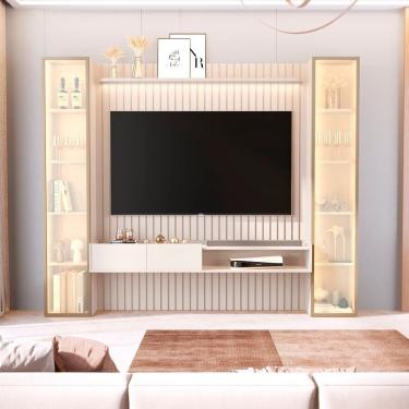 Imagem de Painel para Tv 75 Polegadas 100% Mdf com Led e 2 Torres Porta Reflecta Vitoria Regia Off White
