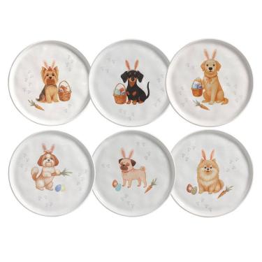 Imagem de Jogo De Pratos Sobremesa Em Cerâmica Bio Doguinhos Com 6 Peças 22cm Porto Brasil