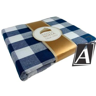 Imagem de Toalha de Mesa 6 Cadeiras Pic Nic Azul Marinho Algodão Xadrez