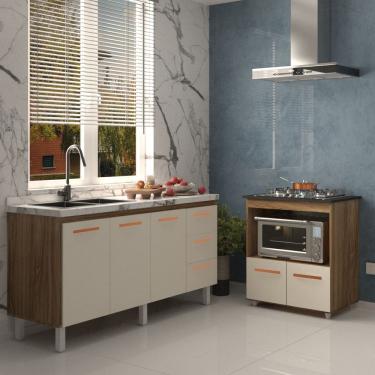 Imagem de Balcão Cozinha Armário Gabinete de Pia 160 cm Estela e Balcão para Fogão Cooktop 5 Bocas Evelyn Savana Off White