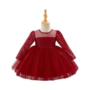 Imagem de Vestido Elegante De Renda Com Manga Longa Para Bebês, Ideal Para Festa
