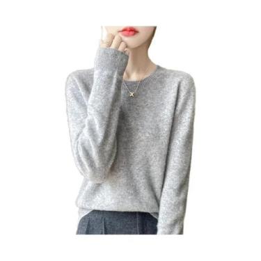 Imagem de Pulôver Feminino 100% Lã Merino Cashmere Com Gola Redonda E Manga Long