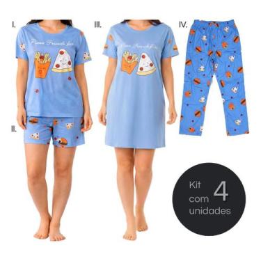 Imagem de Kit 4 Peças Conjunto Pijama Feminino Estampado Leve Mais 898 - Fashion