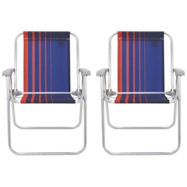 Imagem de Kit 2 Cadeiras de Praia Alta Tramontina Basic  - Samoa Azul Escuro e L