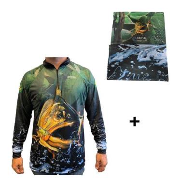Imagem de Camisa de Pesca Proteção Solar UV Dourado + Bandana - Oficial da Pesca