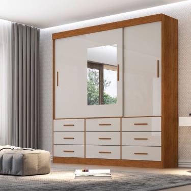 Imagem de Guarda Roupa Casal New Star 3 Portas Correr 9 Gavetas MDP-MDF com Espelho Cinamomo Off White Sallêto Móveis