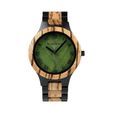 Imagem de Relógio De Madeira Artesanal Masculino BOBO BIRD Original Com Folha Na