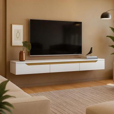 Imagem de Rack Suspenso Uno P/ Tvs Até 65 Polegadas 180cm 2 Portas Branco/Cedro 