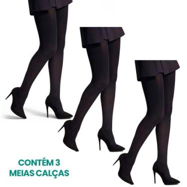 Imagem de Kit 3 Meias Calça Básica Opaca Fio 40 Adulto Selene Feminina Lisa De P