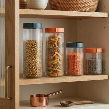 Imagem de kit Conjunto 4 Potes Redododo Vidro Tampa Hermética Armazenar Premium 