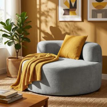 Imagem de Poltrona Luna Inflow Bouclé Linho Vem Na Caixa Confortável Compacta De