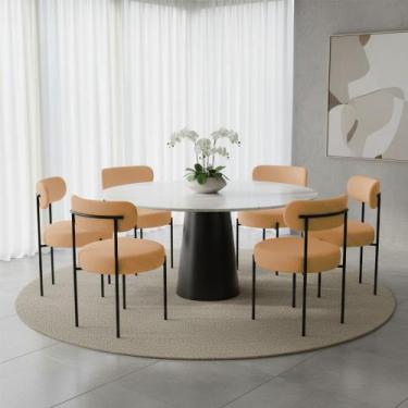 Imagem de Cadeira Sala de Jantar Margara Kit 6 em Aço Preto Bouclê D03 - D Rossi