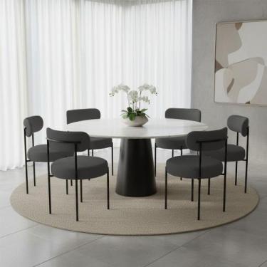 Imagem de Cadeira Sala de Jantar Margara Kit 6 em Aço Preto Bouclê D03 - D Rossi