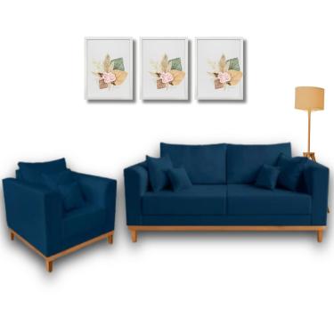 Imagem de  Conjunto de Sofá Beny, 2 Peças, 1 Sofá 1,80m e 1 Poltrona, Tecido Linho.
