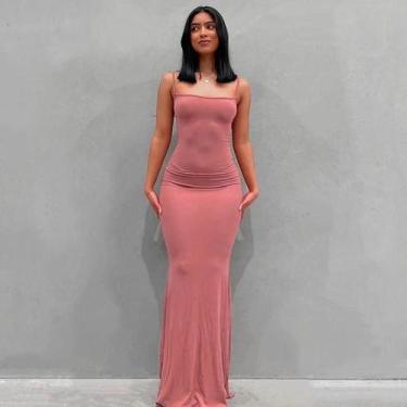 Imagem de Vestido Maxi De Cetim Sem Mangas E Costas Descobertas Para Mulheres, E