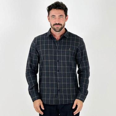 Imagem de Camisa Sibra Flanela Xadrez Manga Longa Masculina, 1, Preto