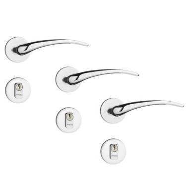 Imagem de 3 Fechadura Externa Classic 40mm Pado Cromada Roseta Redonda