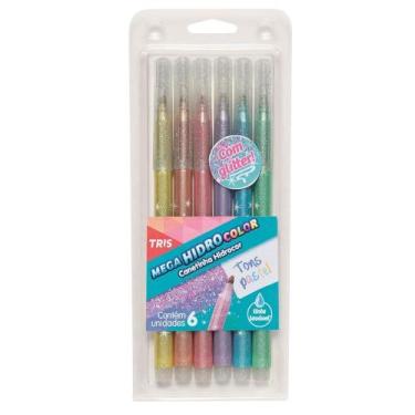 Imagem de Caneta mega hidrocolor tons pasteis com glitter - 6 cores - Tris