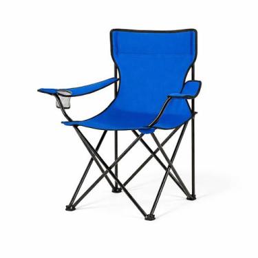 Imagem de Cadeira de Camping Dobrável Azul 120kg com Porta Copos e Bolsa de Tran