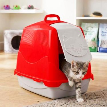 Imagem de Caixa Areia Gato Toalete Vermelho Porta Antiodor Fechada G - PET IN