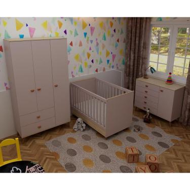 Imagem de Quarto Infantil Completo Ternura Berço Conversível 4 Portas 7 Gavetas MDP Rosa Bartira Móveis