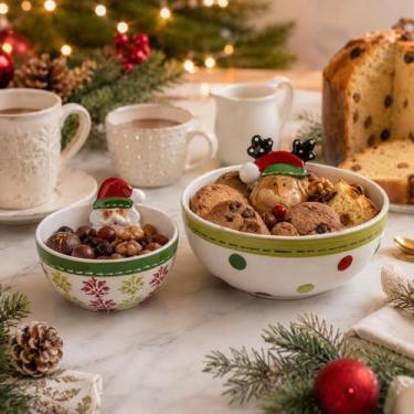 Imagem de Conjunto 2 Bowls Natalinos Cerâmica Cantinho Café Biscoitos - Btc