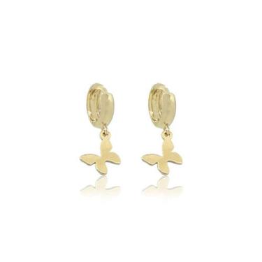 Imagem de Brinco Infantil Argola com Borboleta Banhado a Ouro 18K 10mm - Bambini