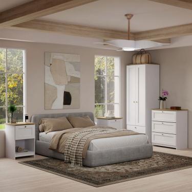Imagem de Quarto Completo Solteiro Americano 2 Portas 7 Gavetas Branco/Ipê - Panorama Móveis