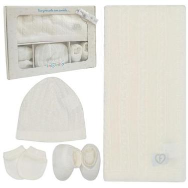 Imagem de kit 4 Peças Manta Par de Luva Sapatino Touca Bebê Quentinho e Confortá