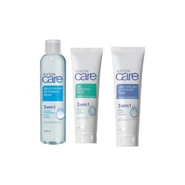 Imagem de kit limpeza facial Avon Care esfoliante água micelar sabonete gel