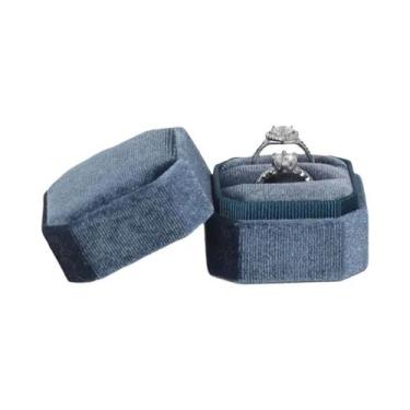 Imagem de Caixa De Anel Pequena Em Corduroy 5x5x4cm, Caixa De Joias Hexagonal Em