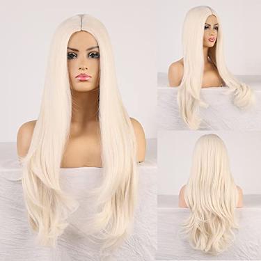 Imagem de Perucas femininas sintéticas afro crespo cor laranja ondulado natural peruca longa para mulheres negras e brancas cabelo de fibra de alta temperatura Perucas de cabelo humano (cor: off white, comprimento esticado: 66 cm)