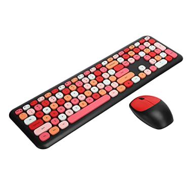 Imagem de Conjunto de mouse de teclado sem fio de cores mistas, teclado colorido de 2,4 GHz de 110 teclas, combinação de mouse de 3 teclas com botão multimídia de um toque, presente de(preto misturado)