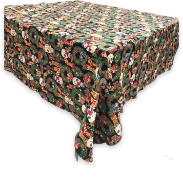 Imagem de Toalha de Mesa de Natal Estampada Quadrada em Algodão 1,40m