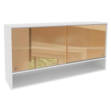 Imagem de Armário Aéreo Madesa Glamy 2 Portas de Correr de Vidro Reflecta e 1 Nicho - Branco