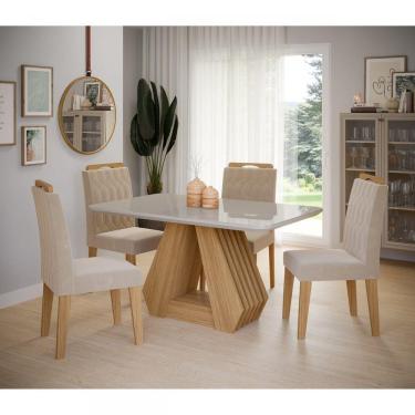 Conjunto Sala de Jantar Mesa Charlote 180x90 cm e 6 Cadeiras Fernanda Off  White/Nature/Madeira/Joli