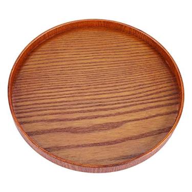 Imagem de Bandeja de servir de madeira,bandeja de servir de madeira natural redonda Prato de madeira pratos de servi?o de comida de ch¨¢ bandeja de ¨¢gua bebida para conjunto de ch¨¢ frutas (24CM), Bandeja d