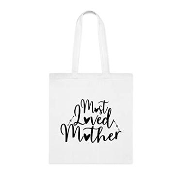 Imagem de Bolsa tote para mães mais amadas, ideia de presente para mães e mães, bolsa de ombro para mães, bolsas reutilizáveis para mães, presente para mães da filha favorita, filho e filhos, Branco